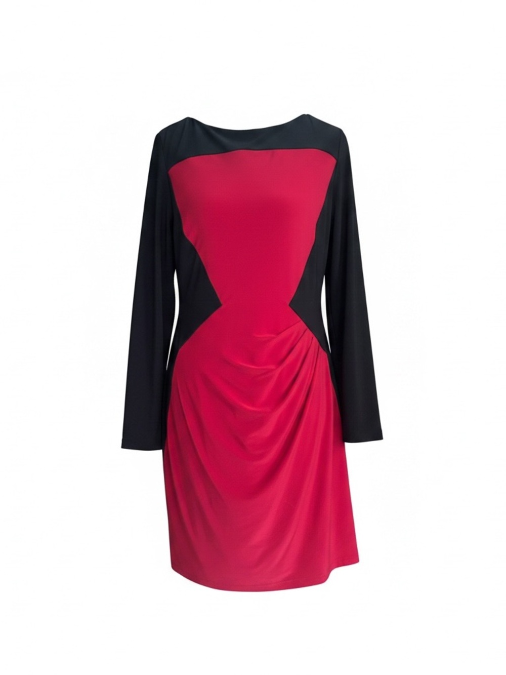 Lauren Ralph Lauren‎ Dress 10P Black Red Colorblock Hourglass Ruched Slimming